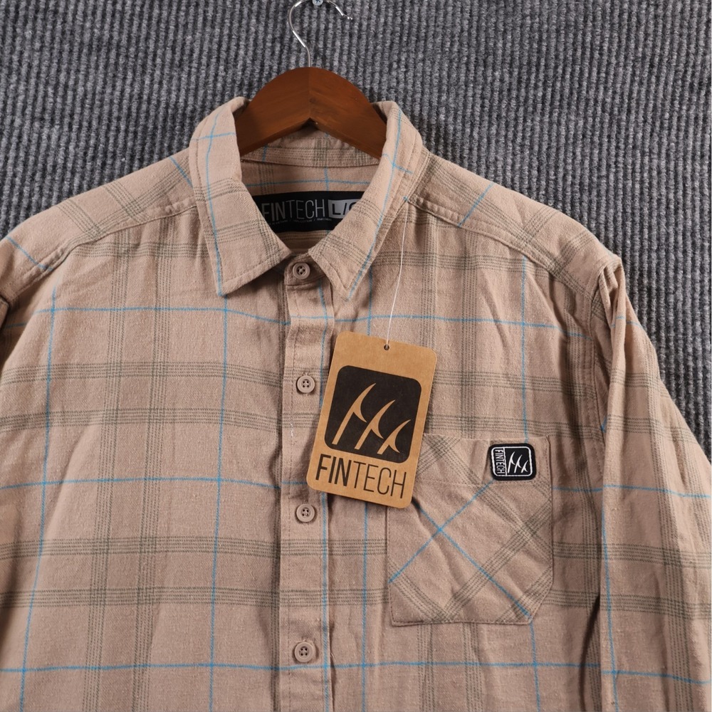 FINTECH The Woodsman Midweight Flannel Shirt Mens L Humus Plaid 100% Cotton NWT